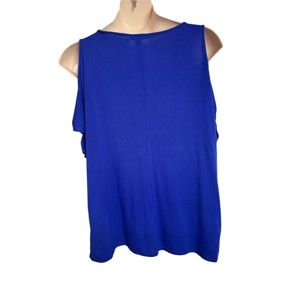Green Envelope Royal Blue Cold Shoulder Size 1X Short Sleeve Tee Shirt Top NWT - Picture 10 of 10